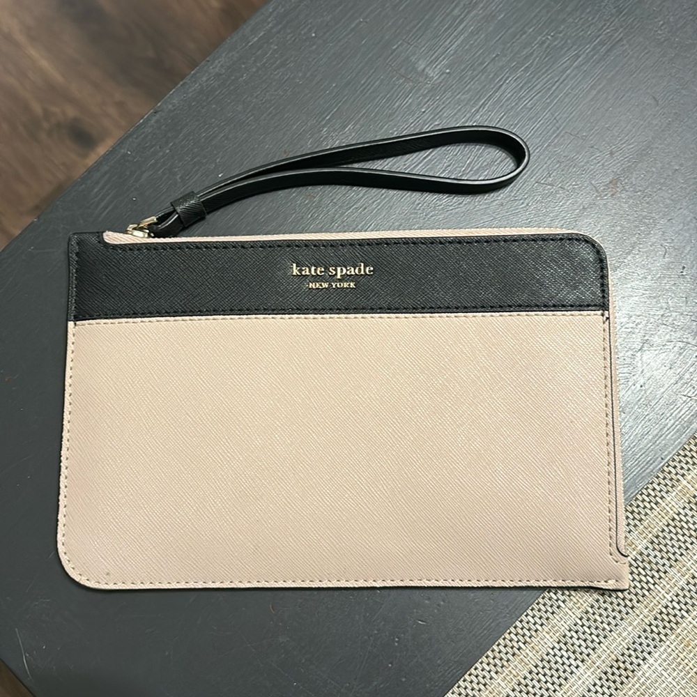 Kate Spade Staci Colorblock Leather Medium Wristlet Wallet In Warm Biege